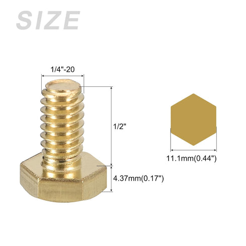 Hex Head Screw Bolt 5Pcs (1/4-20x1/2"), Brass Fully Threaded Solid Hex Bolts for Machinery Repair