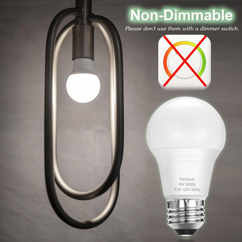 E26 LED Bulb, 6W Medium Screw Base, 40W Equivalent, Non-Dimmable, Daylight White 5000K, 4 Packs