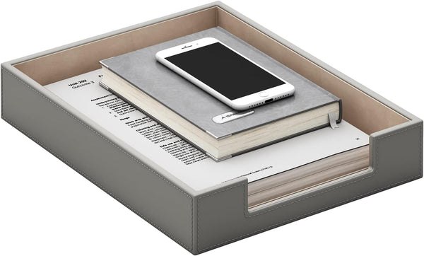 Leather Letter Tray - AUVAHOX Elegant Desk Organizer for Office Supplies, Mail, Paper, File, Magazine, Grey