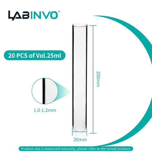 25ml Glass Round Bottom Test Tubes, Thickness 1.0-1.2, 20x200mm, Pack of 20, IN-TTG25