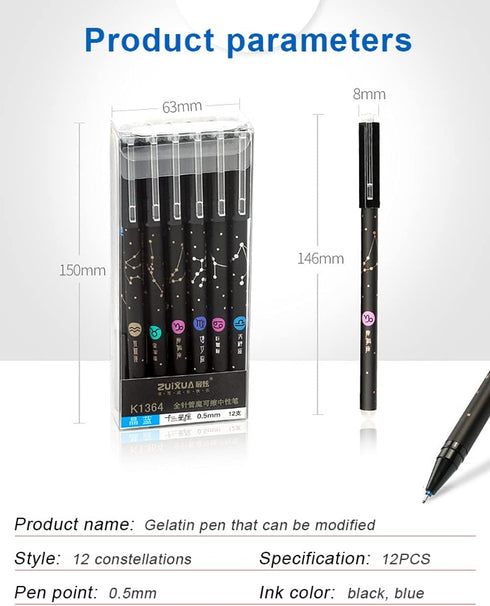 Gel Ink Pens, 12PCS Erasable, 0.5mm Fine Point Black/Blue, Medium Point for Journaling, Writing, Drawing, Office