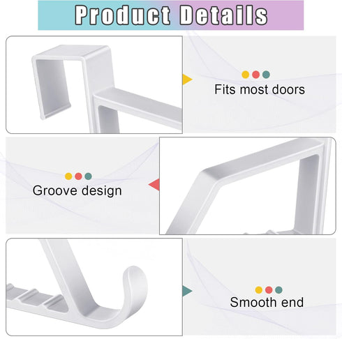 Maitys Space Saving Plastic Over Door Hooks - Multi Hanging Storage Organizers (White, 8 Pieces)