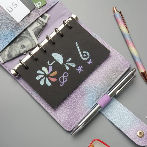 Purple PU Leather Budget Binder Cover, A7 6-Ring Money Organizer, Refillable Loose Leaf Receipt Notebook with Pockets