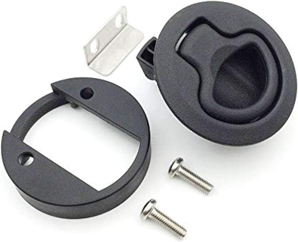 Slam Latch Hatch Round Pull Latch (OWACH AL-958-1) for Boat Deck RV Cabinet Door, Black, 1/4" Door