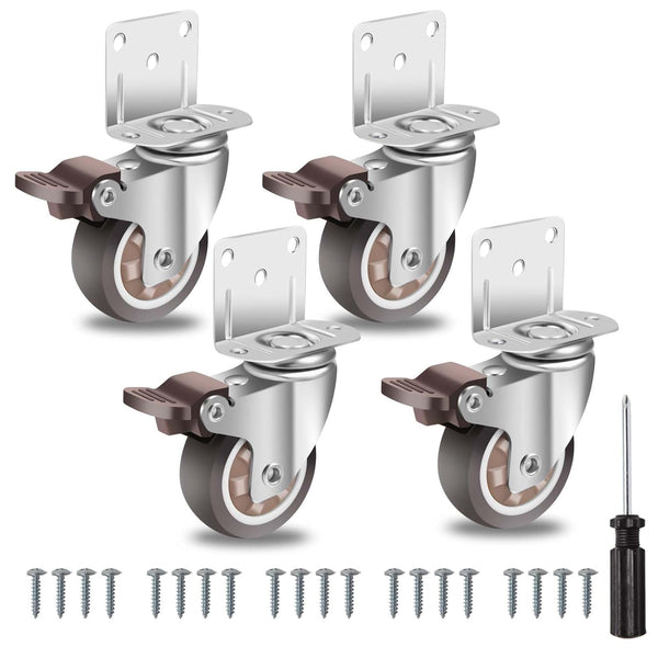 W B D WEIBIDA Side Mount Casters Wheels, 2 Inch L-Shaped Small Rubber Casters, Set of 4, Light Duty for Furniture