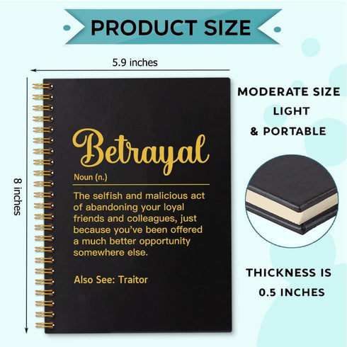 Betrayal Definition 160 Blank Pages Spiral Notebook, Funny Leaving Farewell Going Away Retirement Gift for Colleague Friend, Leaving Work Gift for Ex Coworker, New Job Gift for Colleague