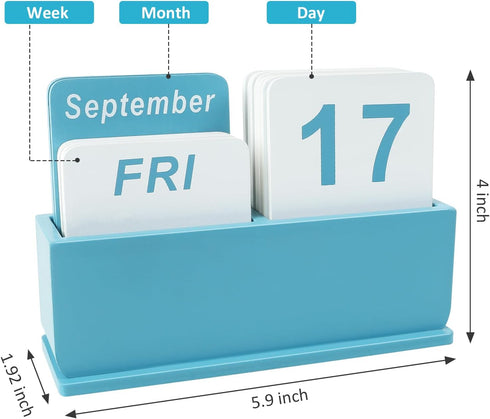 DEERINE Wooden Block Perpetual Calendar for Desk, Daily Desktop Standing Flip Calendar with Large Display, Modern