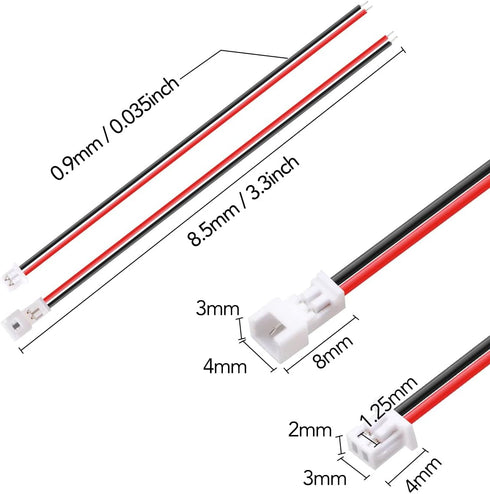 LYJEE 2 Pin Connector, 30 Pairs Mini Wire Connectors, 1.25 mm JST Micro Electrical Male and Female Plug with Wire