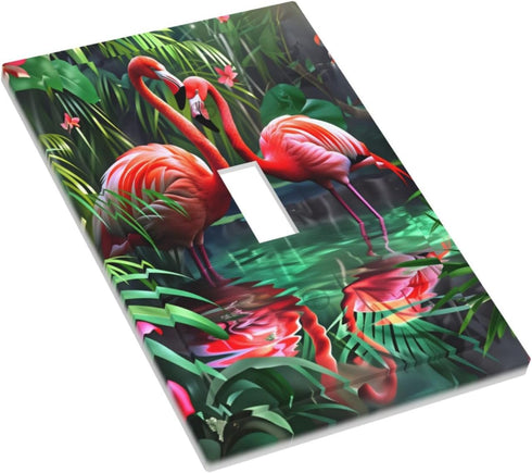 haigof 1 3 5 Inch Jungle Flamingo Light Switch Cover Wall Plate Gang Single Plates Print Faceplate Home Decor X