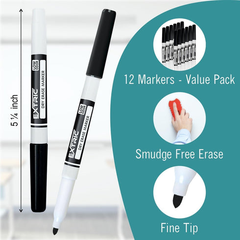 Dry Erase Markers Fine Tip, 12 Count Whiteboard Markers, Black Dry Erase Markers, Fine Point Dry Erase Markers, Dry Erase Markers for Kids, White Board Markers Dry Erase by EXTRIC