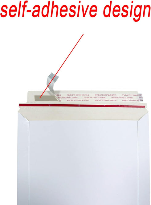 Rigid Mailers 30 Pack | 9.5 x 12.5 inches | White Self Seal Stay Flat | Bulk Cardboard Kraft No Bend Mailers