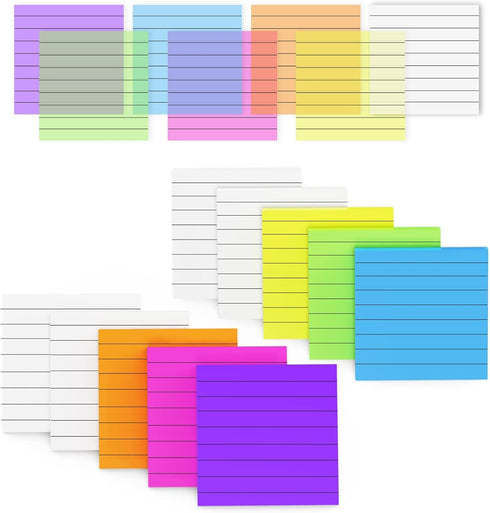 MIUTME Lined Sticky Notes Transparent, 7 Colors Bright Self Sticky Notes, Clear Pad, Waterproof Translucent Memo (3X3