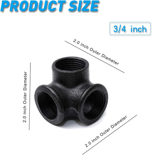 3/4" Elbow, 3 (10, 3/4 Inch) Black Side Outlet Home TZH Cast Malleable Iron Way Corner Pipe Fitting for Industrial