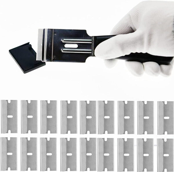 Razor Blades Metal Scraper Tool - Long Handheld Glass Scraper with 20 PCS Single Edge Replacement Blades