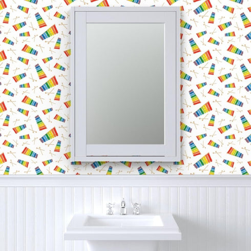 Commercial Grade Wallpaper Swatch - Xylophone Rainbow Colorful Toy Whimsical Childhood Instrument Music Small Scale