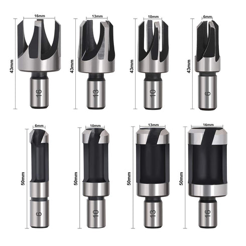 8Pcs Wood Plug Cutter Drill Bit Set, Carbon Steel Titanium Coated Woodworking Chamfer Drill Bits