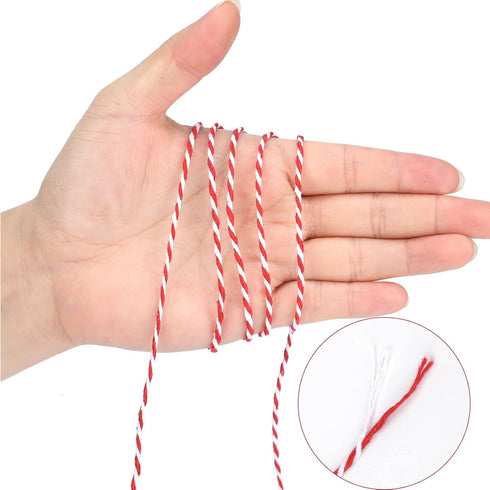 Red and White Twine, 656 Feet Cotton Baker's Twine for Crafts, Gift Wrapping, and Baking
