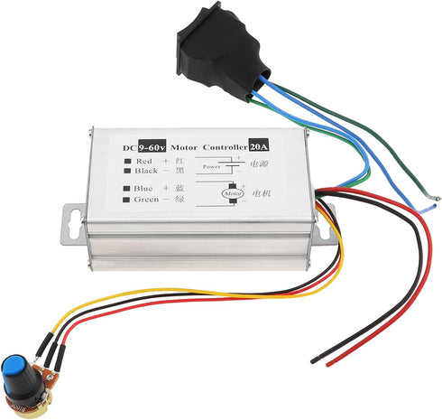 DC Motor Speed Controller Module, 20A 1200W Brush Motor Driver, PWM Monitor Dimmer with Switch and Knob, DC 9V-60V