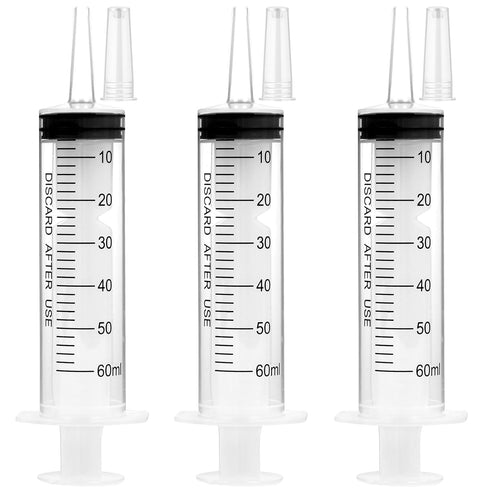 3 Pack 60ml Syringes with Cap, Sterile Individually Packaged for Labs, Liquid Measuring, Feeding Pets, Oil Applicator