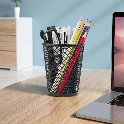 YY YEARCHY Pen Pencil Holder for Desk, Mesh Organizer Cup Holders for Home Office Makeup Brush (Black, Medium 12 Pack)