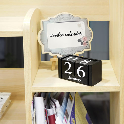 Notakia Wooden Gaobei Desk Blocks Calendar, Perpetual Block Month Date Display, Black Small
