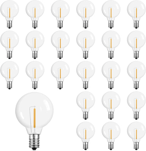 G40 Light Bulbs Replacement, 1 Watt Shatterproof LED Globe Bulbs, Warm White, 25 Pack, E12 or C7 Base