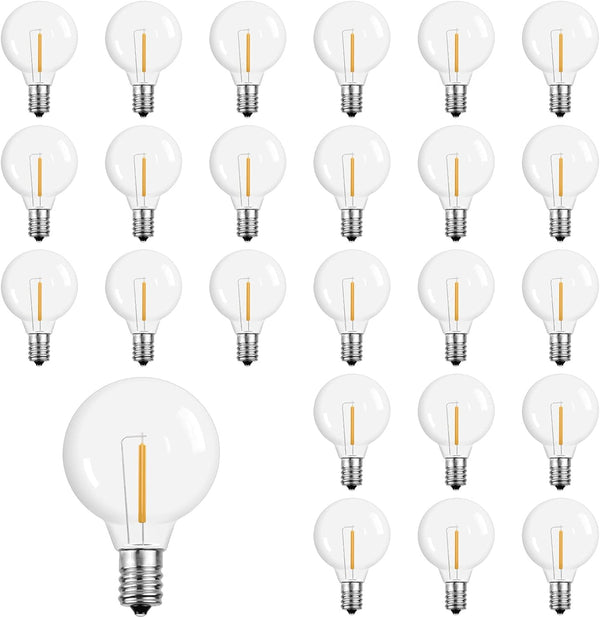 G40 Light Bulbs Replacement, 1 Watt Shatterproof LED Globe Bulbs, Warm White, 25 Pack, E12 or C7 Base