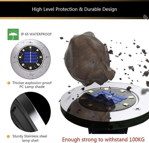 8-LED Bulbs (Set 4) Bell+Howell Disk Lights Deluxe Super Bright Solar-Powered Auto On/Off Outdoor Lighting, Waterproof
