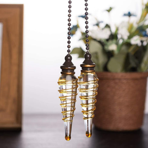 2Pcs Set, 12" Ceiling Fan Pull Chain Decorative Bronze Chains with Spiral Pendant Ornaments, Extension Light Pulls