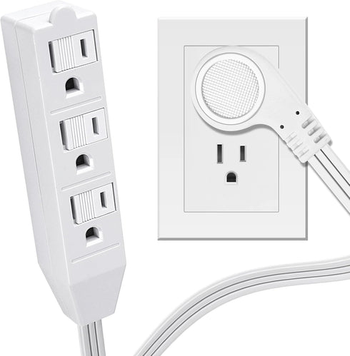 3 Outlet Power Strip, Low-Profile Flat Plug Adapter - SPT-3 16AWG Power Cable Wire, 1FT, ETL Listed White