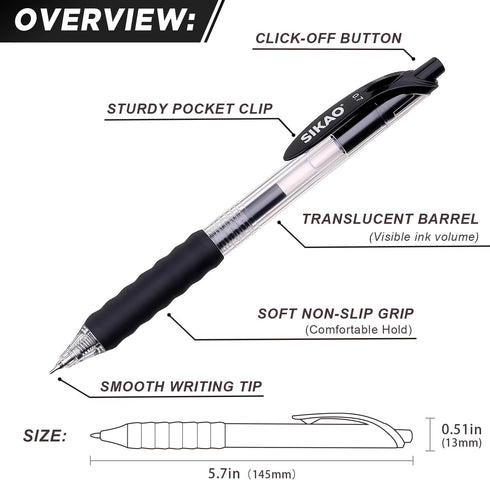 Black Gel Pens Bulk - 30 Pack Fine Point Smooth Writing No Smudge, 0.7mm Gel Ink, Retractable Rollerball