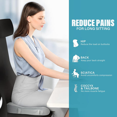 Tailbone WAOAW Seat Cushion, Office Chair Cushions Butt Pillow for Long Sitting, Memory Foam Chair Pad for Back