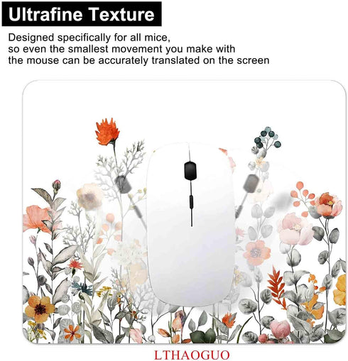 Garden Blooming Flowers Mouse Pad, Colourful Wildflowers Floral Mouse Mat with Waterproof Anti Slip Rubber Mousepad
