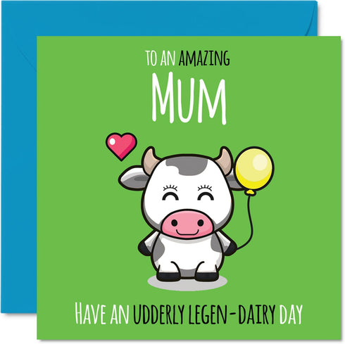 Stuff4 Mum Birthday Card - Udderly Legen-Dairy - Happy Birthday Card for