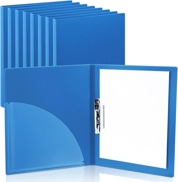 Teling 8 Pack Punchless Clamp Binder Folder, Ringless Binder with Metal Clip, Poly Covers, Blue Swing Clamp for