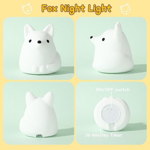 7 30-Minute LOVERUIS Night Light for Children, Fox Night Lights Colours Night Light Baby, USB Rechargeable, Cute Lamp