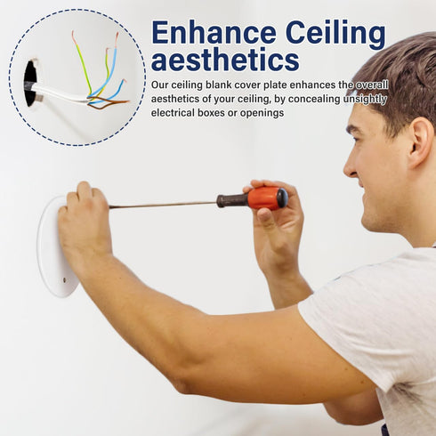 4 Pack 4.33" VILLCASE Round Ceiling Cover Plate, White Plastic Blank Electrical Box Cover with Screws, Flat Ceiling