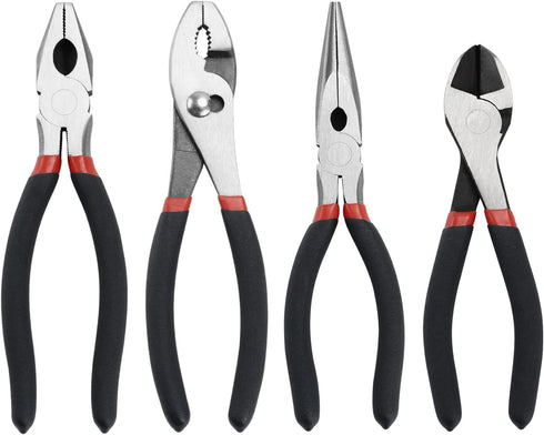 4 Pack Precision Basics Pliers Set-8'' Slip Joint, Long Needle Nose Pliers,
