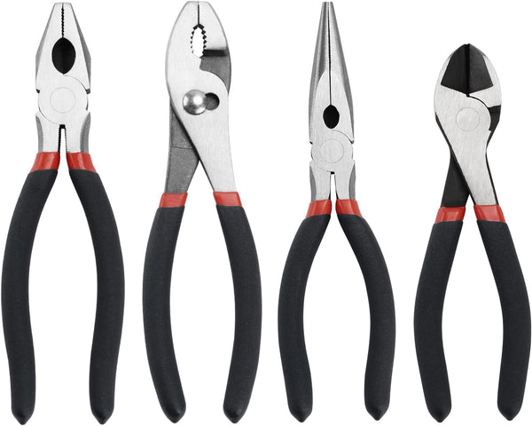 4 Pack Precision Basics Pliers Set-8'' Slip Joint, Long Needle Nose Pliers,