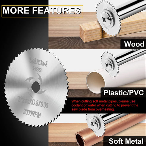 1/4-Inch Hex Shank Rotary Drill Saw with 5PCS Blades, HSS Saw Disc Wheel Cutting Blades