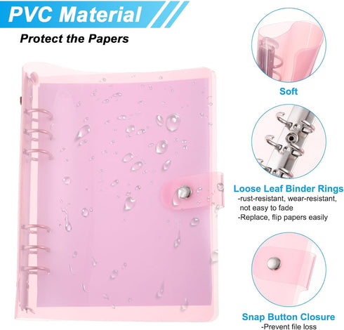 PATIKIL A5 Clear Binder Cover, Soft PVC, Loose Leaf Binder Protector, Refillable Notebook Shell, Pink