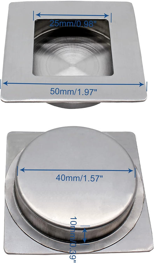 2 Pack 50 x 50MM / 1.97 x 1.97 Inch Recessed Flush Pulls, Stainless Steel Square Recessed Invisible Flat Finger Pull, Sliding Door Handles for Closet Door, Pocket Door, Kitchen Cupboard by Coufce
