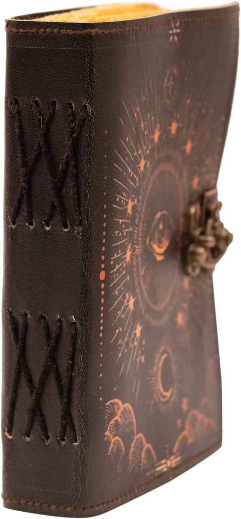 Galaxy with Eye Vintage Leather Journal - Antique Handmade Deckle Edge Paper, Printed Leather Journal for Men & Women