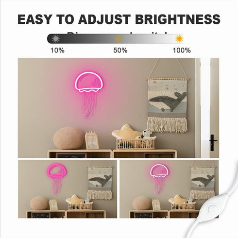 Dimmable Jellyfish Neon Sign for Bedroom Decor, Handmade Jelly fish Neon Signs for Wall Decor, Pink LED Seajelly Neon