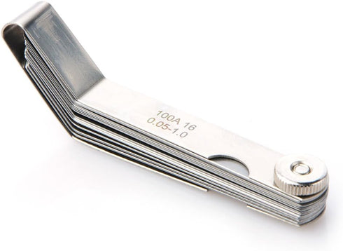 1 PCS Curved Steel Gapped Metric Filler Feeler Gauge Tool, 100A16, 0.05-1mm Thickness with 16pcs Blades for Woodworking