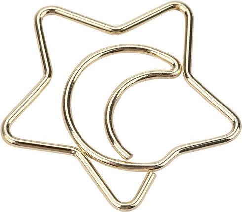 Golden Paper Clips, 10Pcs Funny Bookmark Marking Clips with Storage Case, Plastic Coated Electroplating Star Moon for