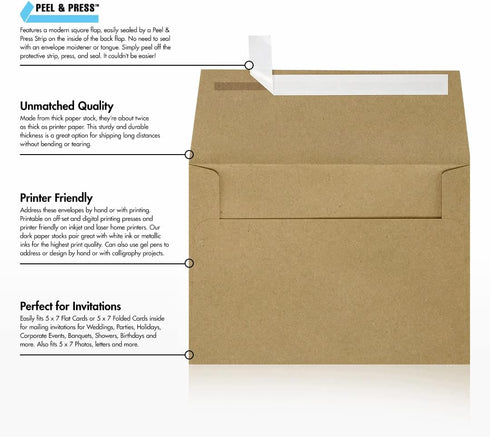 LUXPAPER A7 Invitation Envelopes, 5 x 7 Cards, 80 lb. Grocery Bag, 250 Pack