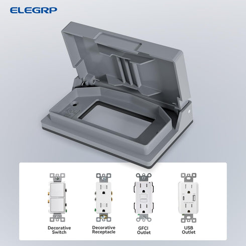 ELEGRP Horizontal Outdoor Cover, Weatherproof Wall Plate, 1-Gang 4.77 x 2.97 , 2 Pack, Grey