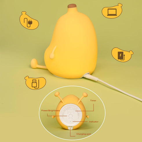 Banana Night Light for Kids, Cute Night Lamp for Room Decor, Portable Silicone Kids Lamp USB Rechargeable Nightlight