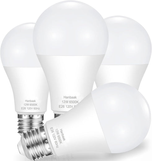 100W Equivalent Light Bulb, 12W E26 LED Bulbs, Non-Dimmable, Daylight White 6500K, 4-Pack
